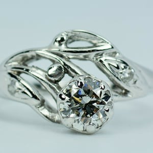 Retro 14k White Gold European Cut Center With Single Cut Diamonds Ring Size 6.25