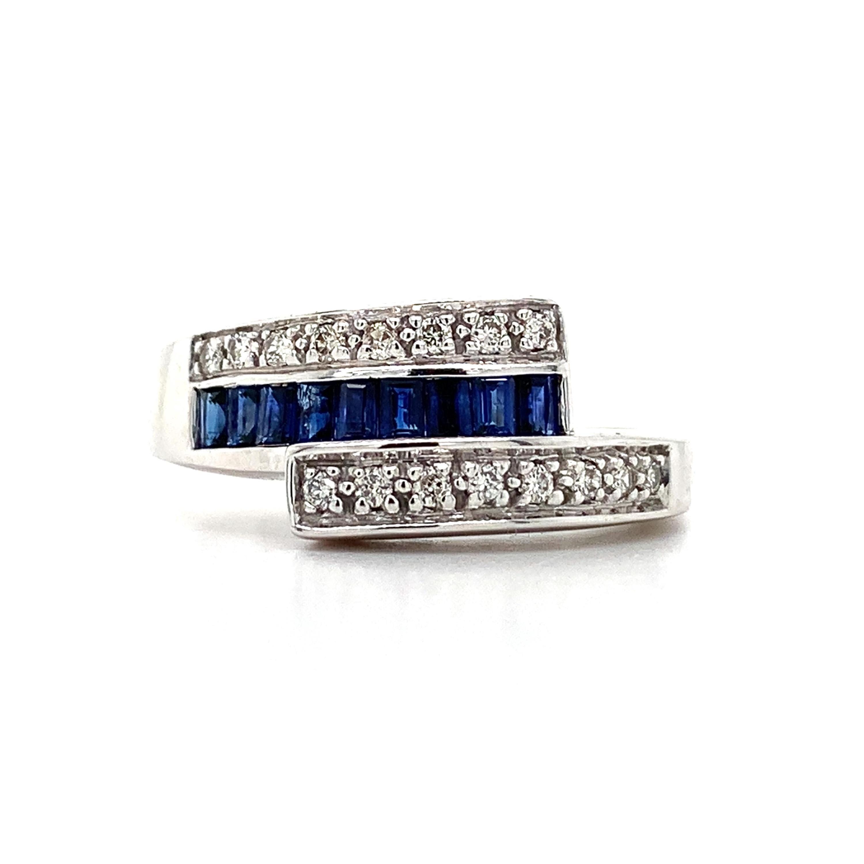【★☺︎⭐︎☺︎★...& BUHI】 Design Ring 3点Set 14k White Gold 3-row Channel Set Baguette Sapphire & Pave