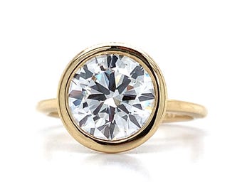 14k Gold Lünette Set 2.5ct Rundschliff Lab gewachsen Diamant Solitär Ring Größe 5,5