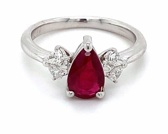 Platinum Gia Burma Pear Shape Ruby With Pear Shap… - image 1