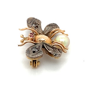 Vintage 14k Yellow Gold & Silver Round CZ Ruby Eyes and Pearl Fly ...