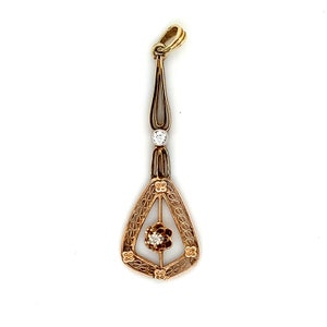 Vintage Handmade 10k Yellow Gold European Diamond & Single Cut Diamond Pendant