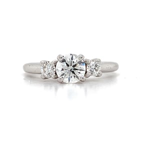 14k White Gold .58ct Round Center & .20ct Round Diamond 3 Stone Ring Size 6.5