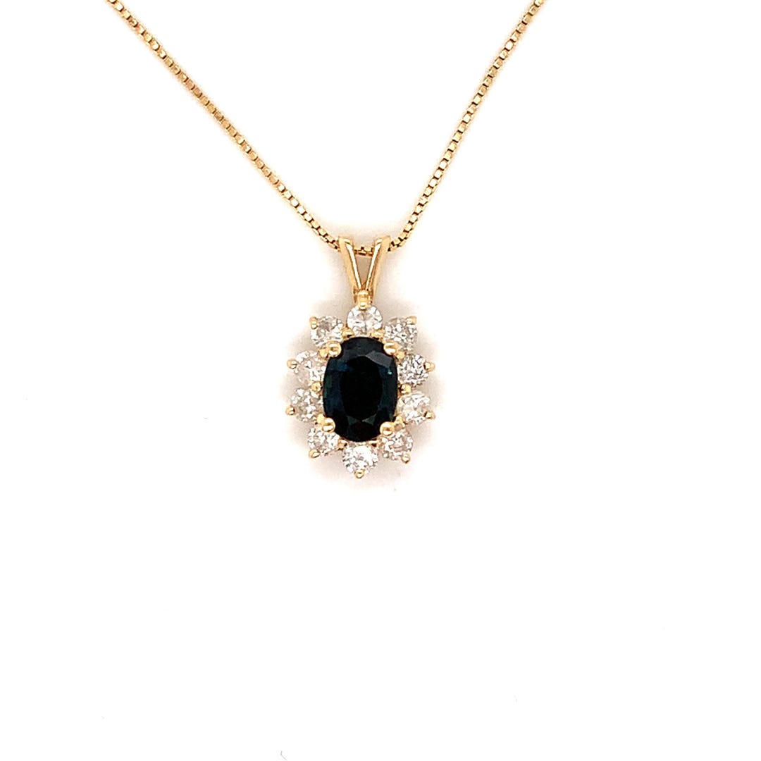 Bh Effy 14k Yellow Gold Oval Cut Sapphire W/ Round Diamond Halo Pendant ...
