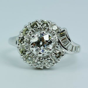 Corte europeu de platina vintage com diamante baguete e anel de diamante de corte único tamanho 6 imagem 4