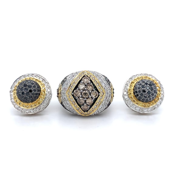 18k White Gold Round Black, Brown, Yellow and Whit
