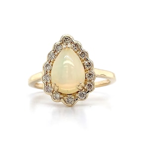 Le Vian 14k Yellow Gold Tear Drop Opal & Diamond Halo Ring Size 6.75