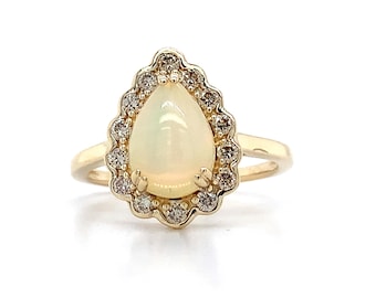 Le Vian 14k Yellow Gold Tear Drop Opal & Diamond Halo Ring Size 6.75