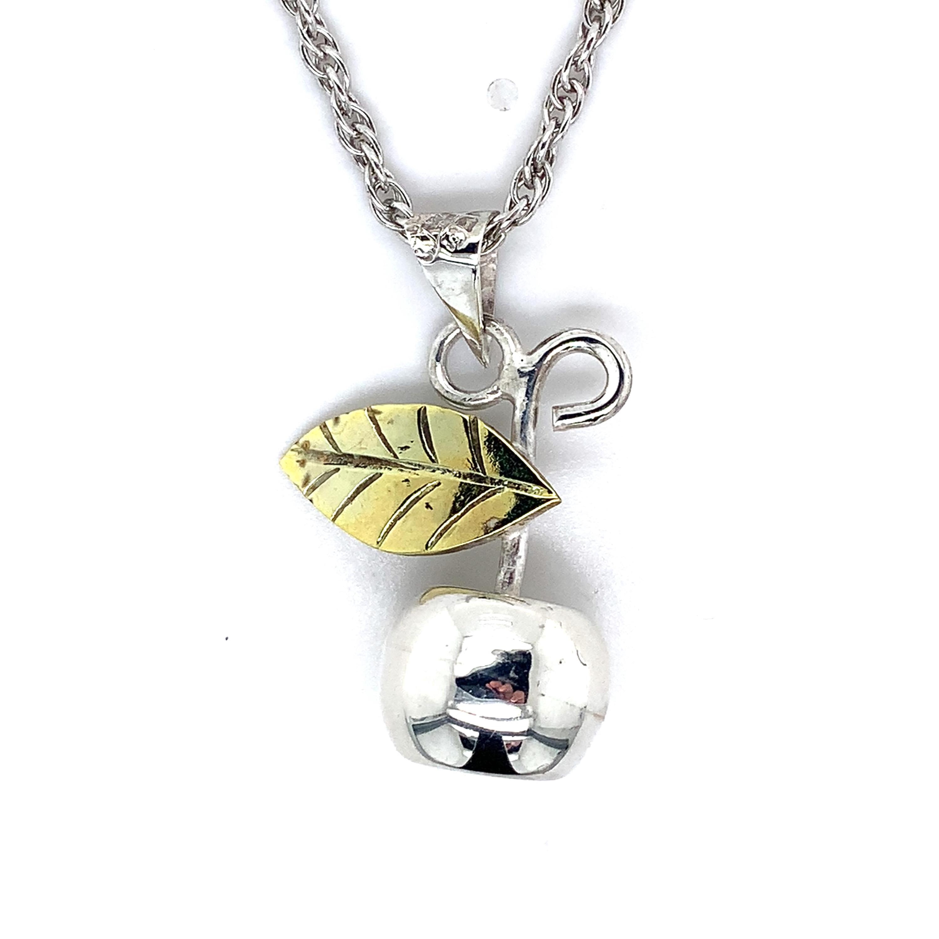 James Avery Sterling Silver Apple W/gold Tone Leaf Accent Pendant