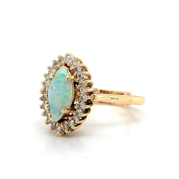 14k Yellow Gold Marquise Opal and Round White Dia… - image 8