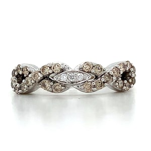 Le Vian 14k White Gold Round Chocolate & Vanilla Diamond Braided Ring Size 7