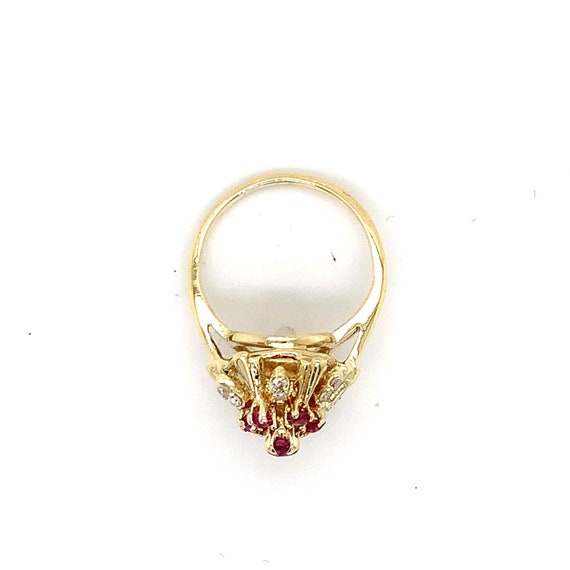 14k Yellow Gold Round Red Rubies & Round White Di… - image 9