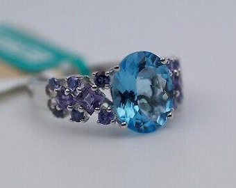 Anello Effy in oro bianco 14k con topazio blu ovale e tanzanite viola, misura 7,25