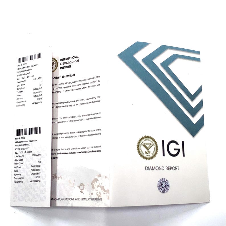 Igi Certified .31 Carat Si1 /J Round Brilliant Cut Natural Diamond