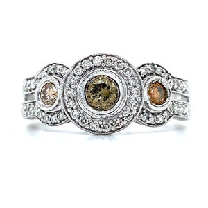 Le Vian 14k White Gold Round Chocolate Diamond 3 Stone & Vanilla Diamond Ring