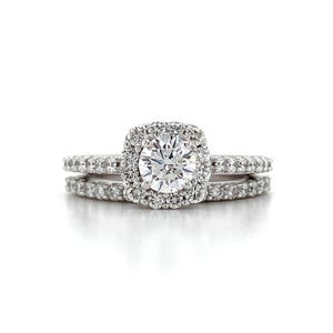 14k White Gold Gia .57ct E I1 Round Diamond Halo Wedding Set Ring Size 6