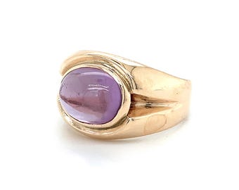 Vintage 12k Yellow Gold Cabochon Amethyst Contour Shanks Signet Solitaire Ring