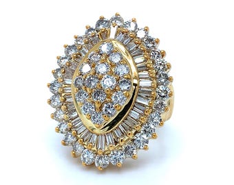 14k geelgouden ronde stokbrood en ronde diamanten ballerinacocktailring maat 5