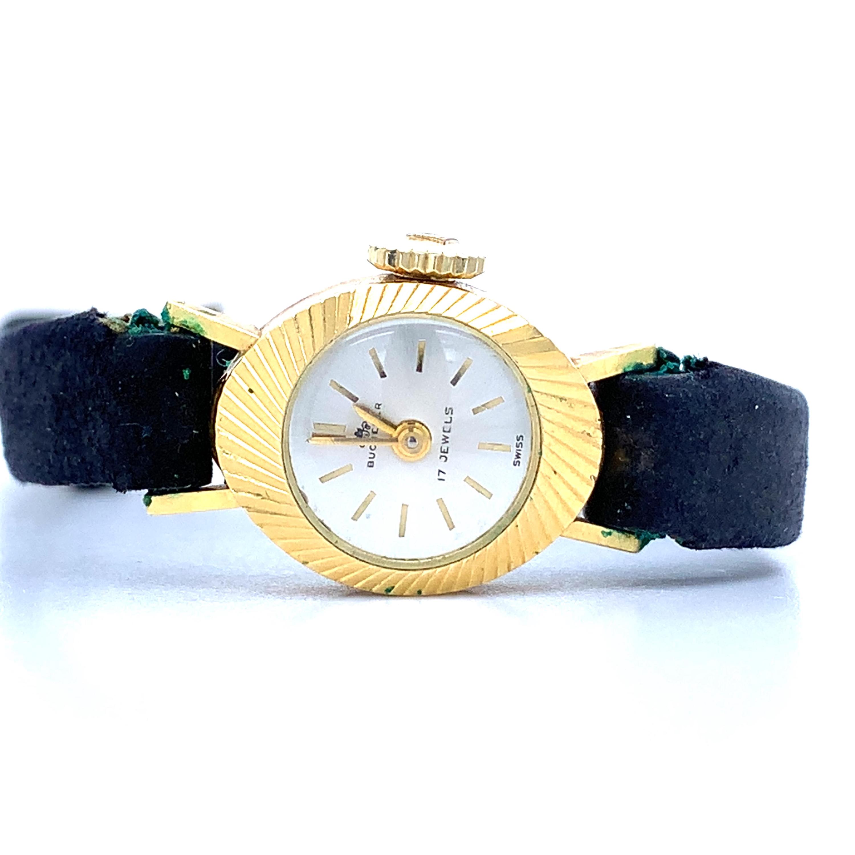 Bucherer Vintage 18k Yellow Gold 17 Jewels Leather Strap