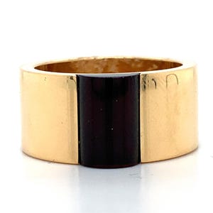 Vintage Gucci 18k Yellow Gold Red Garnet Cabochon Wide Band Ring Size 7.75