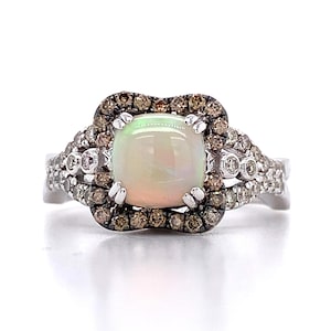 Le Vian 14k White Gold Cushion Opal With Chocolate & Vanilla Diamond Halo Ring