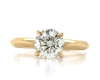 14k Gelbgold 4 Zacken .9ct Runde Diamant Solitär Messerkante Ring Größe 5,5