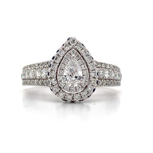 Vera Wang Love 14k White Gold Pear Cut Center W/ Round Sapphire & Diamond Ring