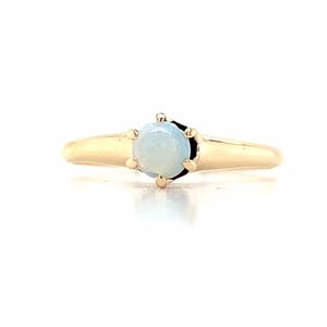 Vintage 14k Yellow Gold Round Opal 4.2mm Solitaire Engagement Ring Size 7.25