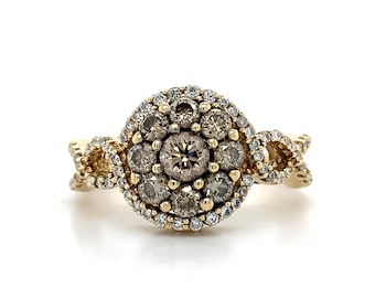 Le Vian 14k Honey Gold Chocolate Diamond Cluster W/ Vanilla Diamonds Ring