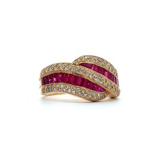 Le Vian 14k Yellow Gold Baguette Ruby & Round Diamond Bypass Band Ring Size 7