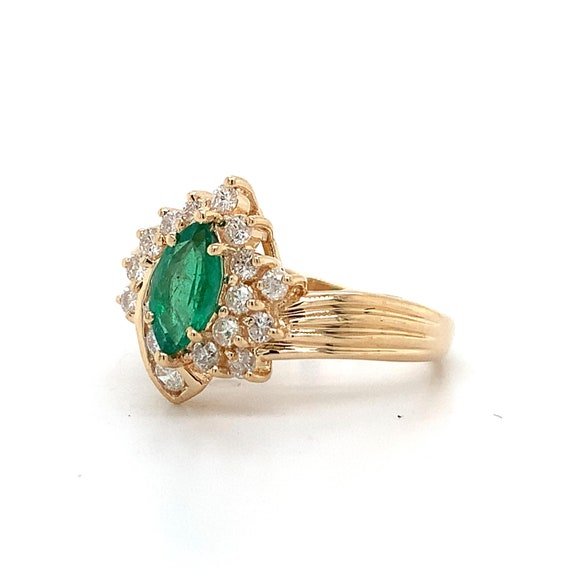 14k Yellow Gold Green Marquise Emerald W/ Round W… - image 8