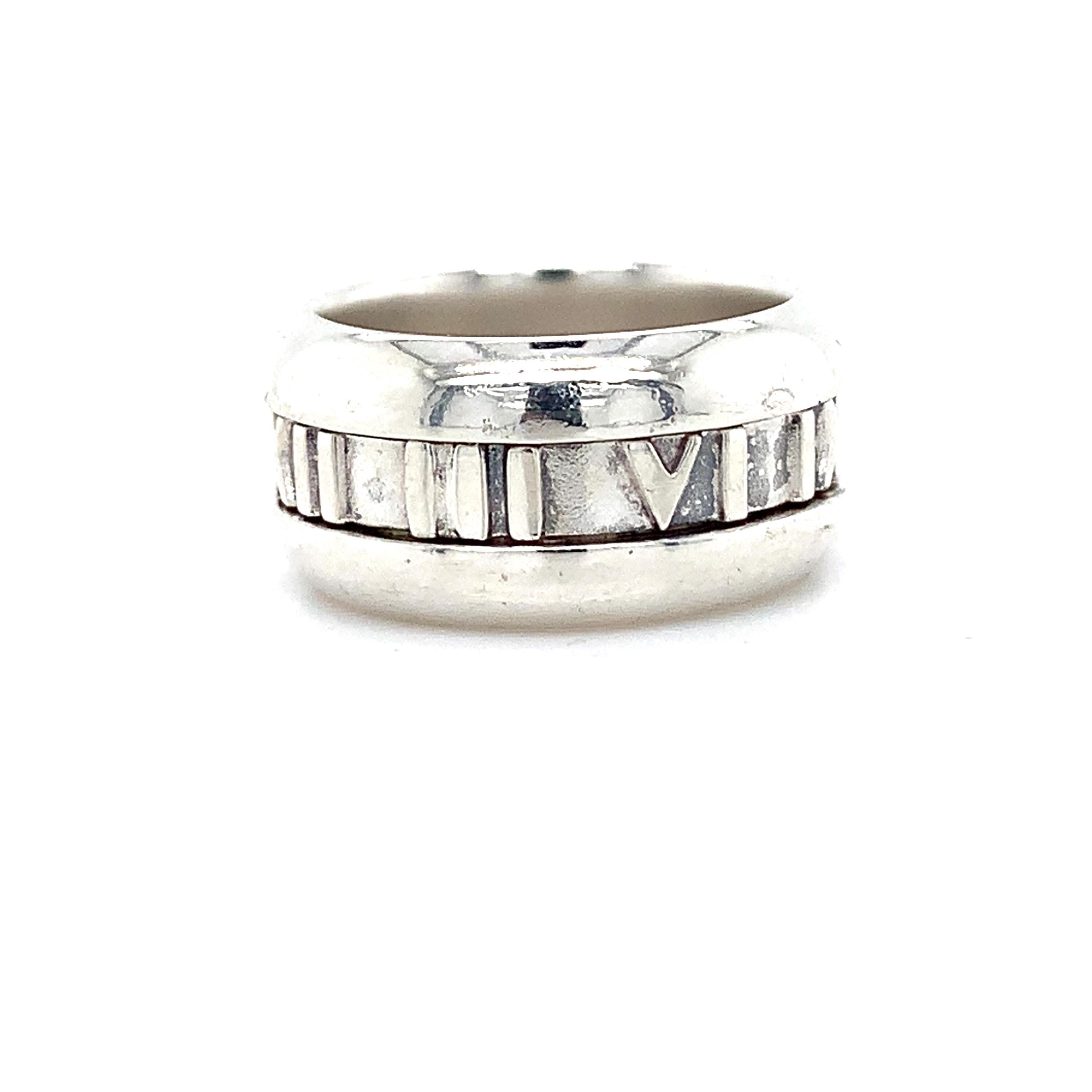 ティファニー Tiffany & Co. Atlas Ring Silver Tiffany & Co. 2003 Sterling Silver Atlas Roman Stencil Wide Band