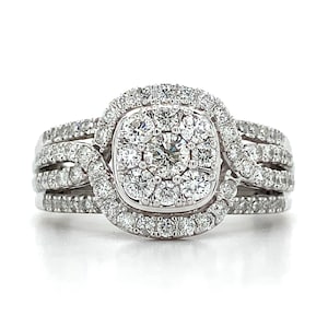 Vintage 10k White Gold Round Diamond Cluster W/ Pave Diamond Halo Ring Sizze 8