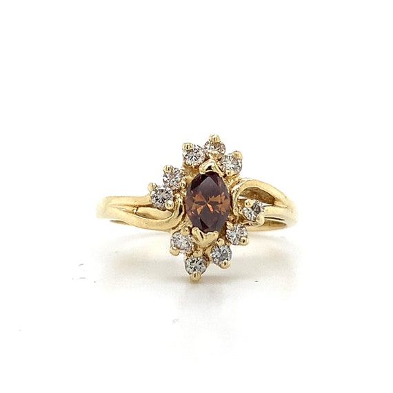 14k Yellow Gold Brown Marquise Diamond Center W/ R