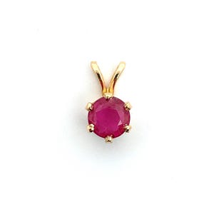 14k Yellow Gold Six-Prongs Round Cut Red Ruby Solitaire v-Bail Slide Pendant