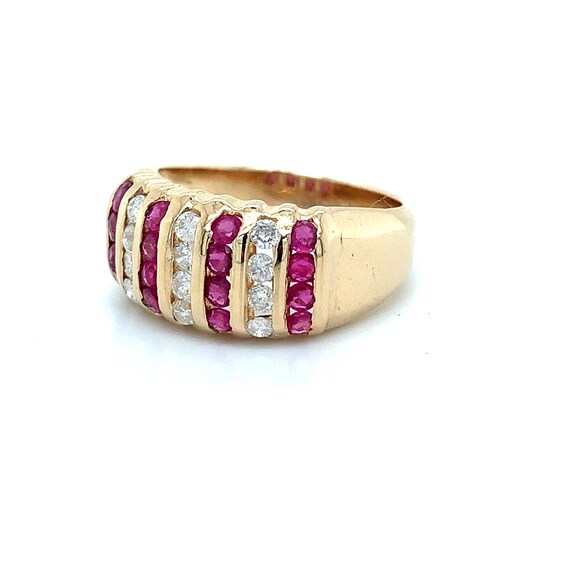14k Yellow Gold Alternating Rows Round Ruby and D… - image 10