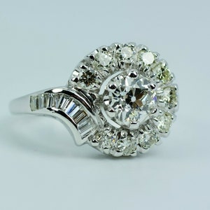 Corte europeu de platina vintage com diamante baguete e anel de diamante de corte único tamanho 6 imagem 2