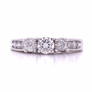 14k White Gold Round Diamond 3 Stone Design .65cttw Engagement Ring Size 6