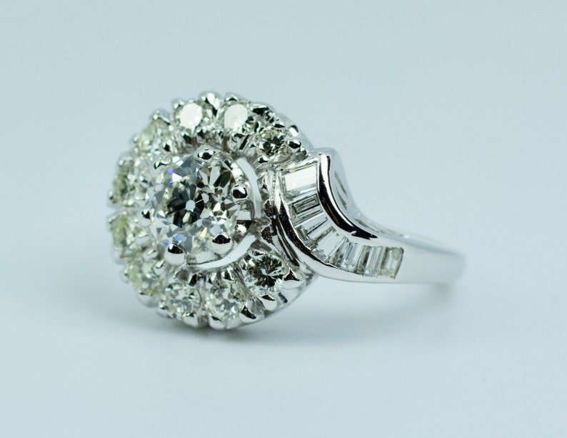 Corte europeu de platina vintage com diamante baguete e anel de diamante de corte único tamanho 6 imagem 6