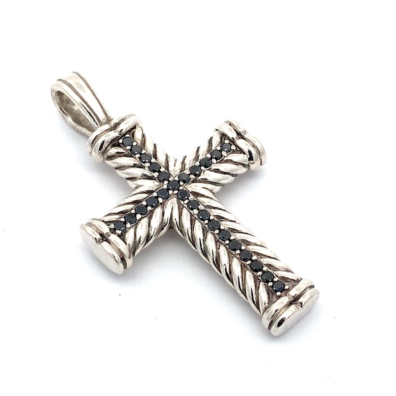 David Yurman Sterling Silver W/ Round Black Diamond Large Chevron