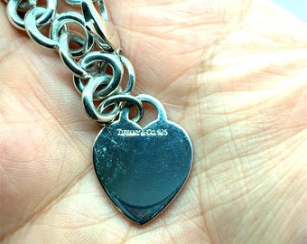 Tiffany & Co. 925 Sterling Silver Heart Tag Round Link Charm