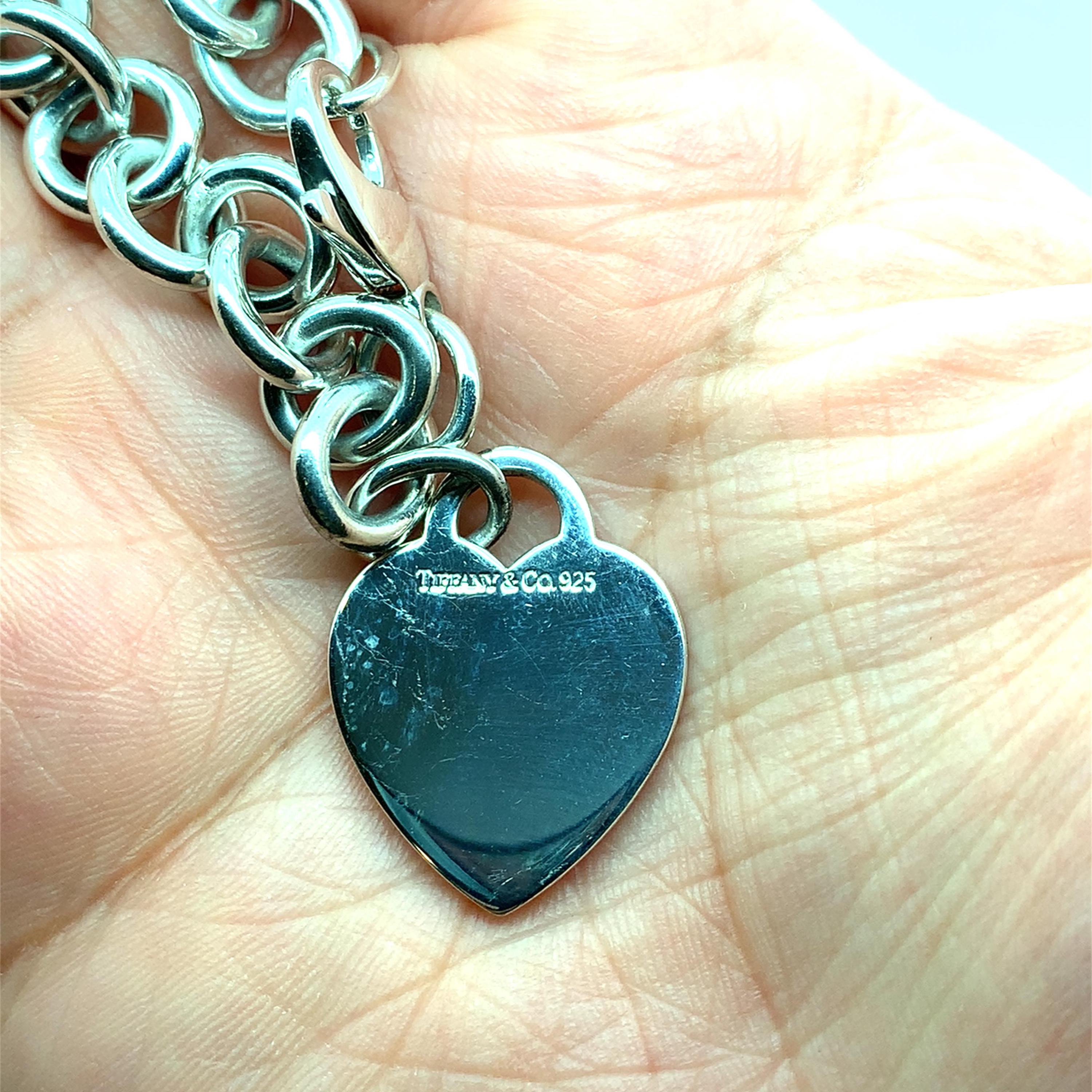 Tiffany & Co. 925 Sterling Silver Heart Tag Round Link Charm