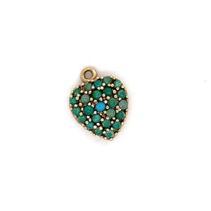 Antique Victorian 10k Yellow Gold Pave Turquoise Heart Charm Bail Pendant