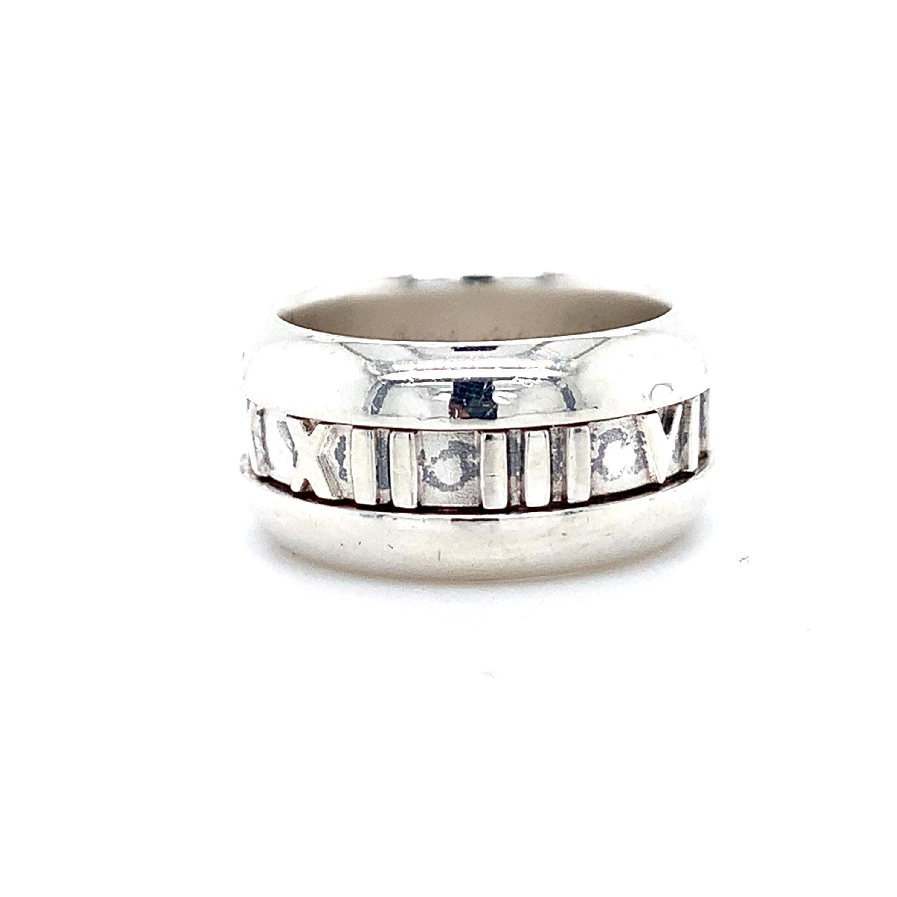 Tiffany & Co. 2003 Sterling Silver Atlas Roman Stencil Wide Band