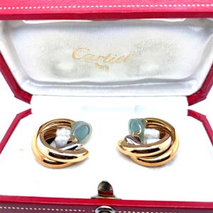 Cartier Vintage 18k Tri Color Trinity Twist Set Loop Ear Clips Earrings W/ Box