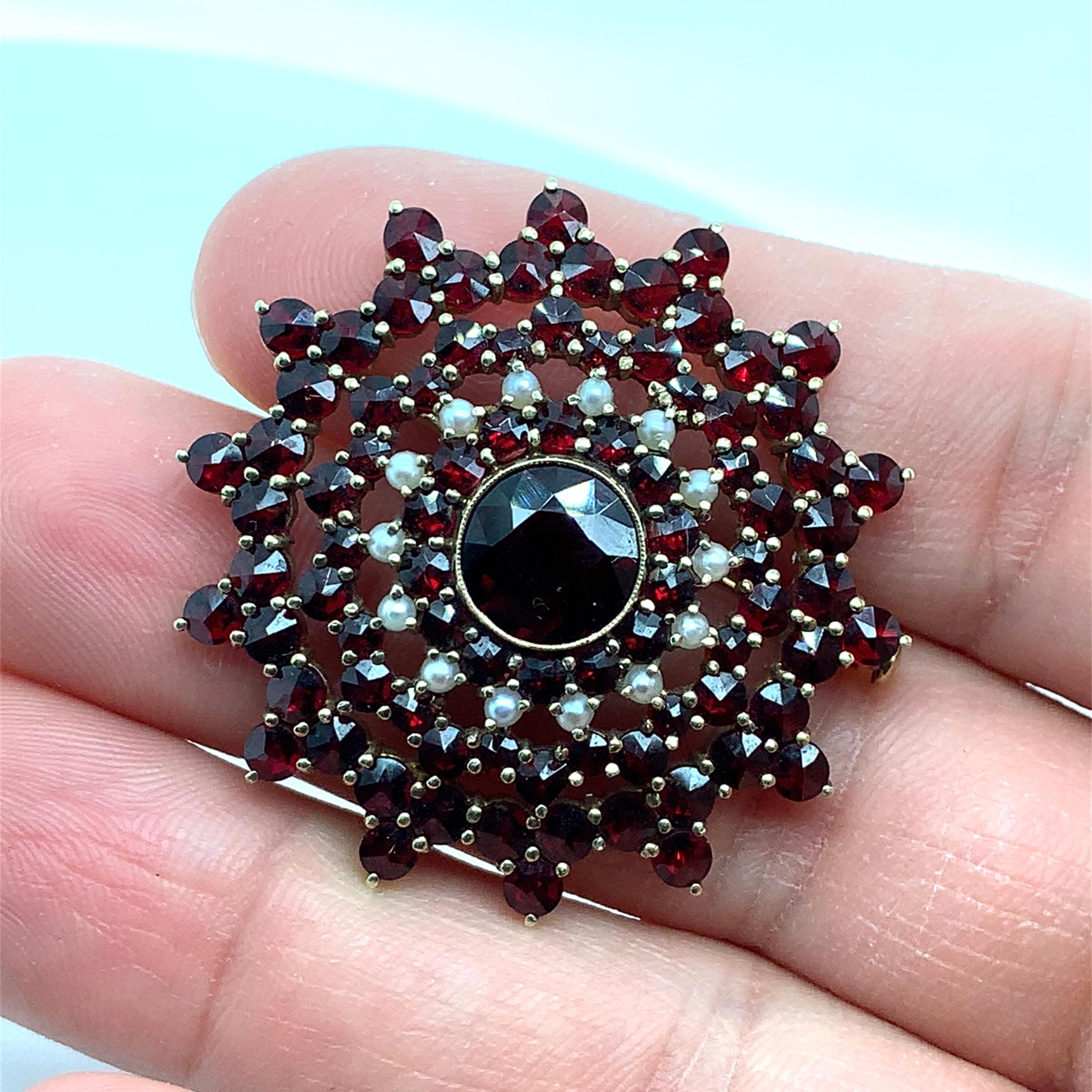 アンティーク ビクトリア朝 14K イエローゴールド ガーネット＆シード