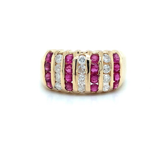 14k Yellow Gold Alternating Rows Round Ruby and D… - image 2