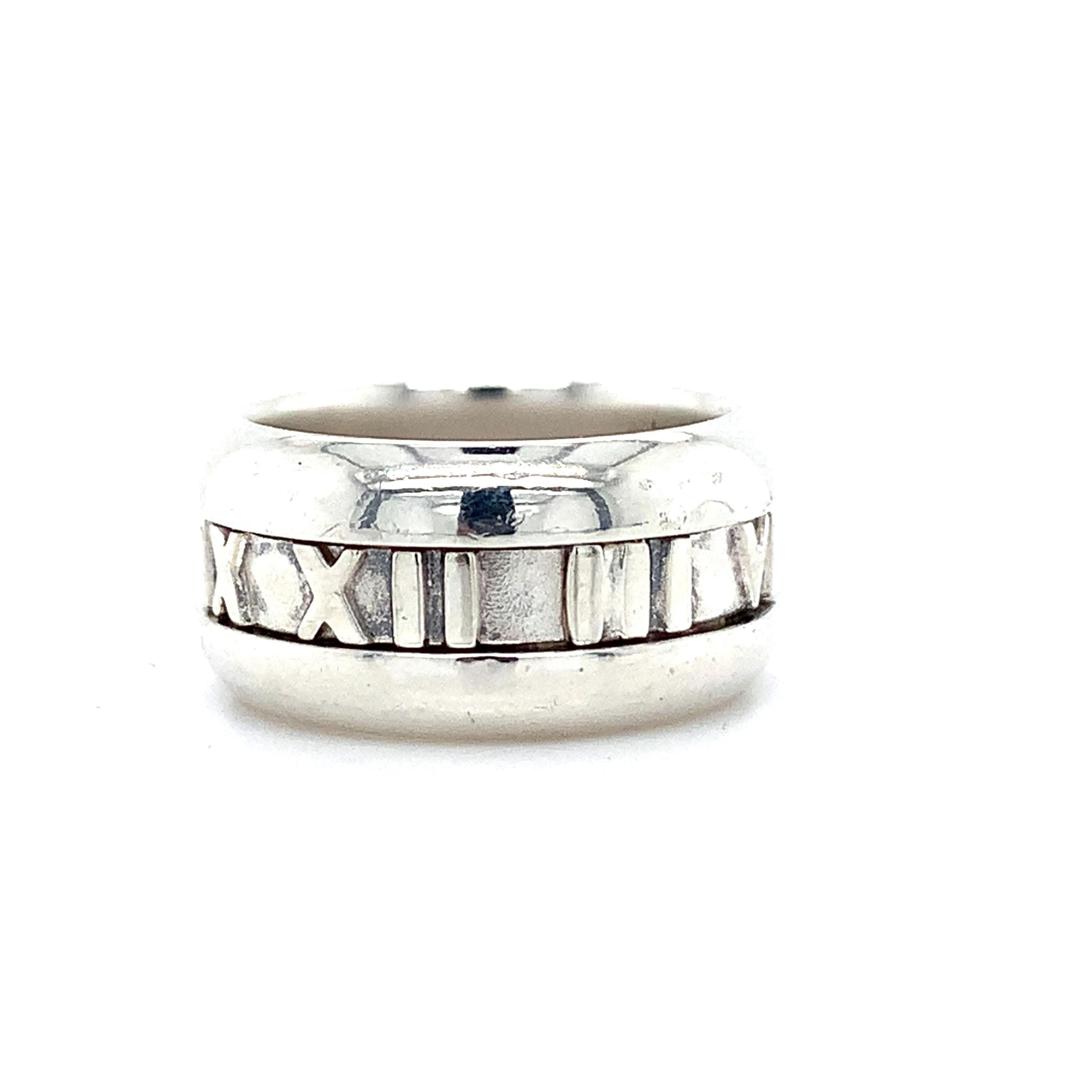 Tiffany & Co. 2003 Sterling Silver Atlas Roman Stencil Wide Band