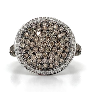 Le Vian 14k White Gold Chocolate & Vanilla Pave Round Diamond Cluster Dome Ring