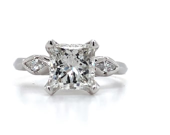 Platin 2.11ct I I1 Princess Center & Marquise Cut Diamant 3 Steine Ring